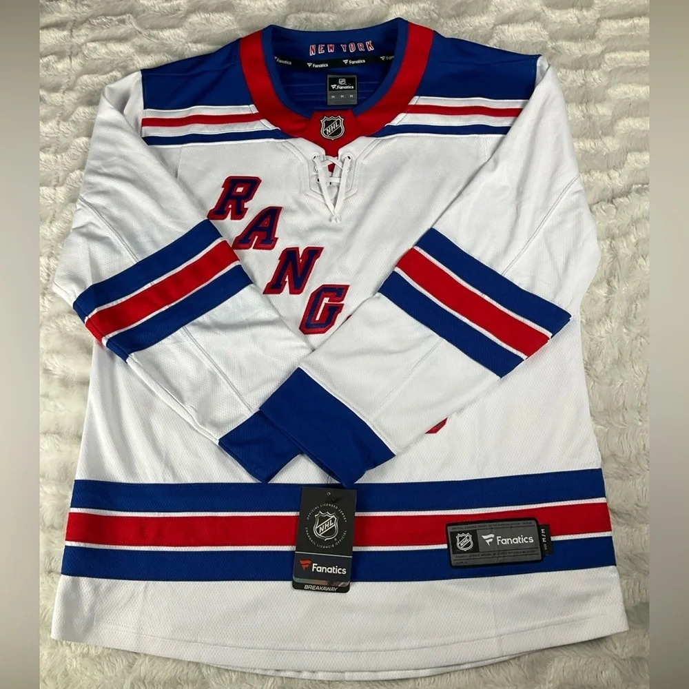 New York Rangers Fanatics Men’s White Medium NHL Breakaway Jersey NWT - Picture 6 of 11